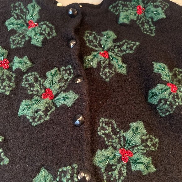 Appleseeds Poinsettia Christmas Cardigan Women Holiday Wool Blend Sweater - Picture 2 of 12